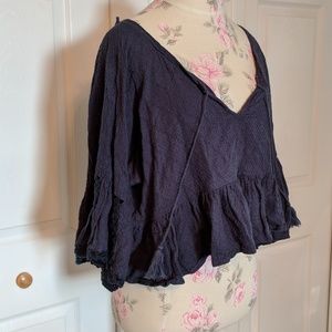 Slightly cropped blue long sleeve top, Free People